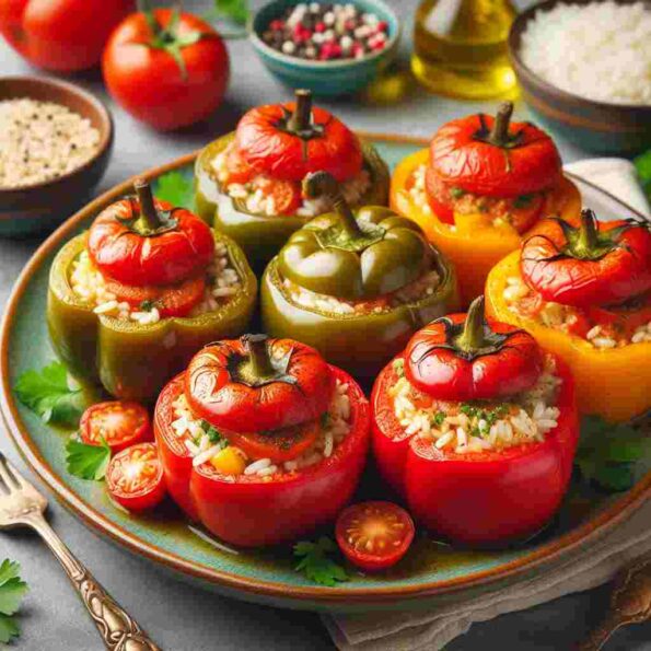 stuffed tomatoes and bell peppers with rice