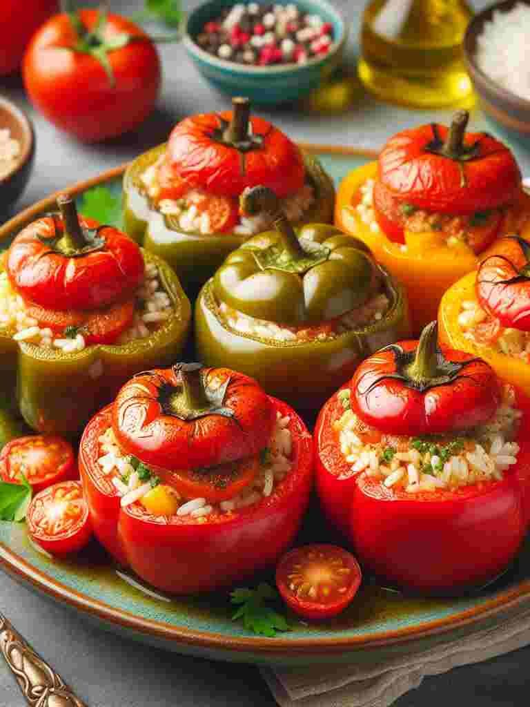 stuffed tomatoes and bell peppers with rice